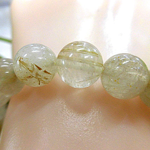 天然石 金針ルチルクォーツ9.5mm玉ブレスレット 内周18.9cm