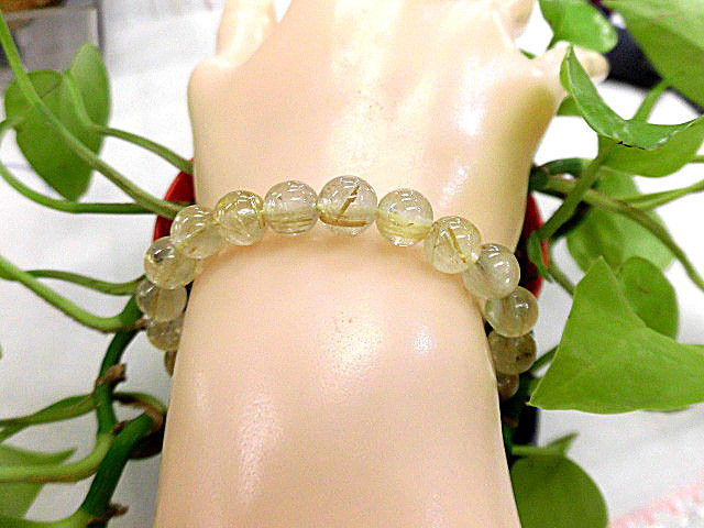 天然石 金針ルチルクォーツ8ｍｍ玉ブレスレット 内周17.4cm　　　190312293