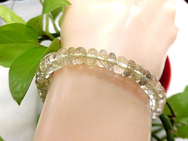 天然石 金針ルチルクォーツ6ｍｍ玉ボタンブレスレット 内周16.3cm 　　　190312414