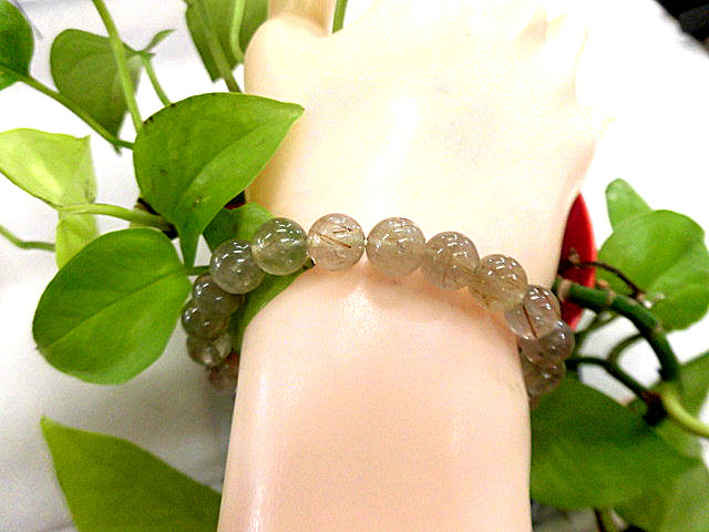 天然石 金・銅針ルチルクォーツ8.5mm玉ブレスレット 内周17.3cm 　　190312420