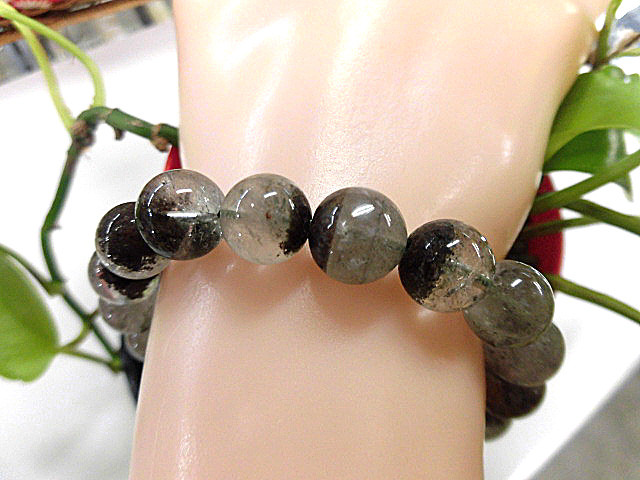 天然石 グリーンファントム10.5mm玉ブレスレット 内周18.6cm　　　190312648