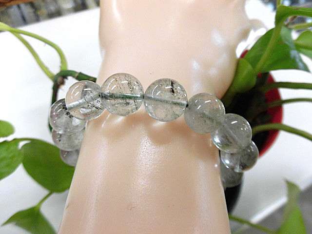 天然石 グリーンファントム11.5mm玉ブレスレット 内周18.3cm　　　190312651