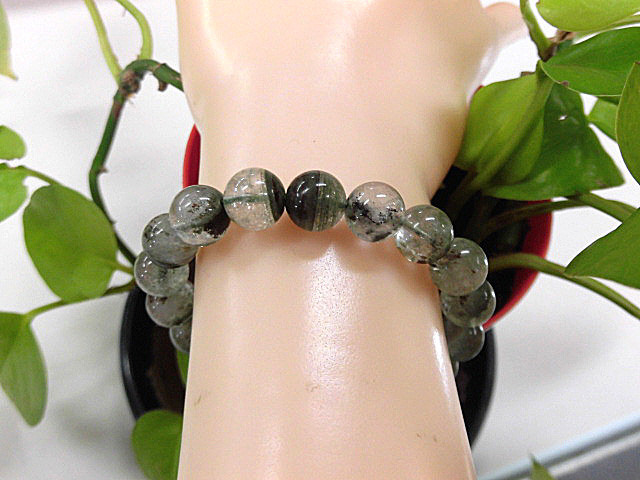 天然石 グリーンファントム10mm玉ブレスレット 内周16.8cm 　　　190312658