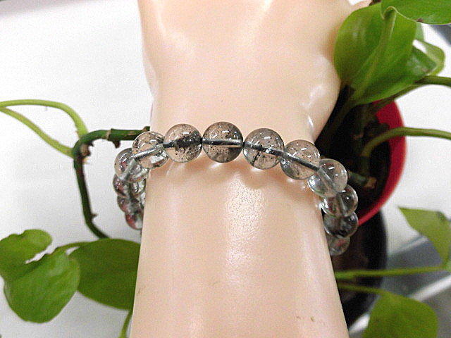 天然石 ブラックファントム9mm玉ブレスレット 内周18.3cm　　　190312668