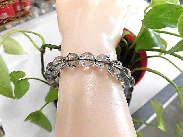 天然石 ブラックファントム9.5mm玉ブレスレット 内周18.9cm　　　190312677