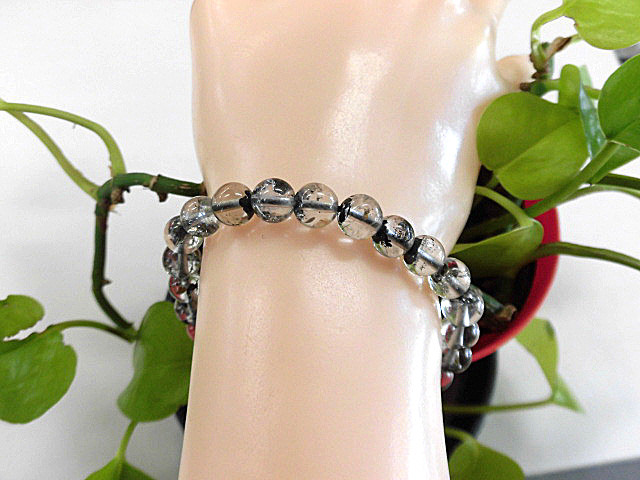 天然石 ブラックファントム7.5mm玉ブレスレット 内周17.8cm　　　190312682