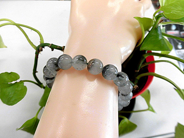 天然石 ファントムクォーツ9.5mm玉ブレスレット 内周18cm　　　190312689