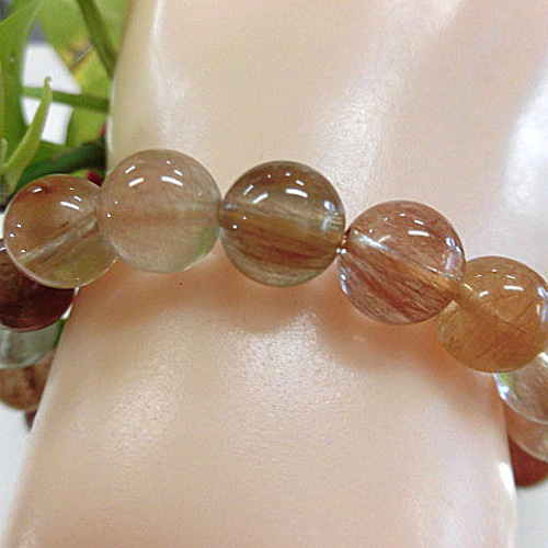 天然石 ラビットヘアールチルクォーツ9.5mm玉ブレスレット190312767