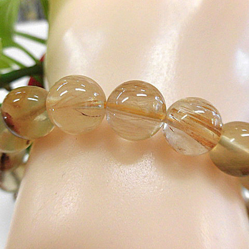 ラビットヘアルチルブレスレット　9ミリ　NO.131 金運を高め、ビジネスを成功に導くパワーストーン<br>財力 金運