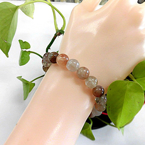 天然石 ラビットヘアールチルクォーツ9mm玉ブレスレット 内周17.8cm  