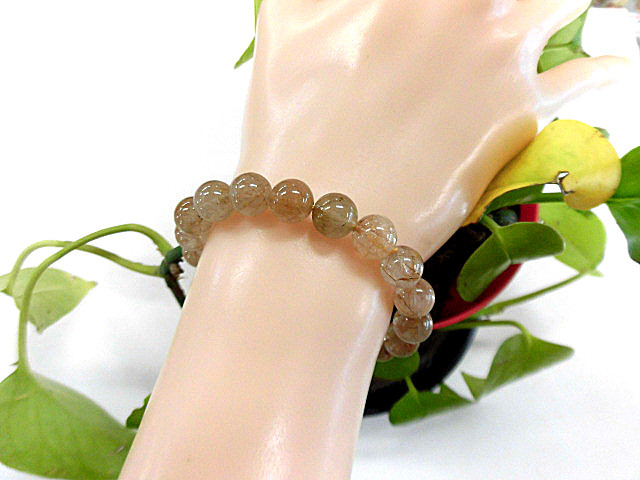 天然石 銅針ルチルクォーツ9ｍｍ玉ブレスレット 内周17.4cm　　　190312820
