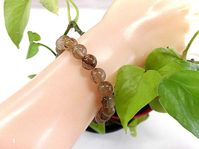 天然石 銅針ルチルクォーツ9ｍｍ玉ブレスレット 内周19.3cm　　　190312892