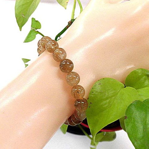 天然石 銅針ルチルクォーツ8.5mm玉ブレスレット 内周17.6cm  