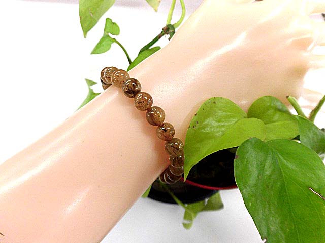 天然石 銅針ルチルクォーツ7.5ｍｍ玉ブレスレット 内周17.3cm　　　190312900