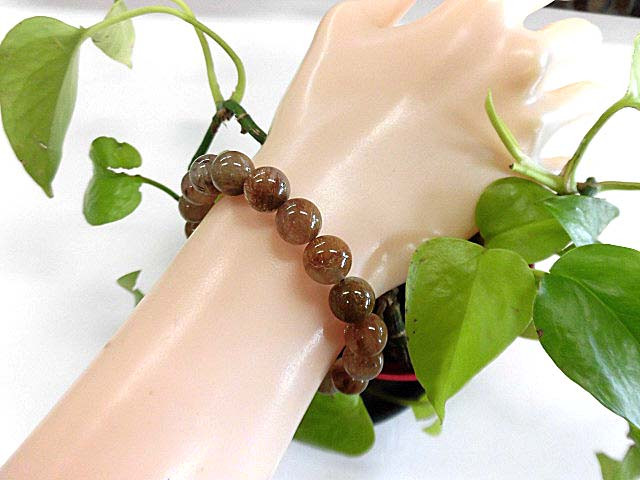 天然石 金・銅針ルチルクォーツ10ｍｍ玉ブレスレット 内周18.3cm 　　　190312928