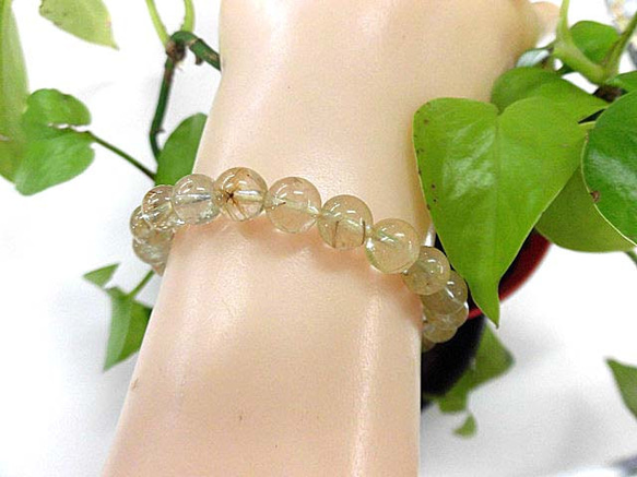 天然石 金針ルチルクォーツ7.5mm玉ブレスレット 内周16.5cm  