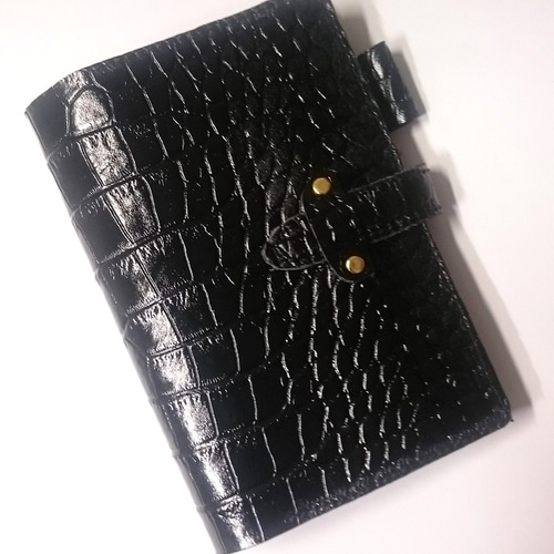 クロコダイル型押し ブラック牛本革 B6判手帳.ノートカバー 手帳