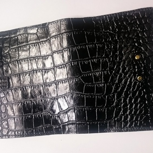 クロコダイル型押し ブラック牛本革 B6判手帳.ノートカバー 手帳