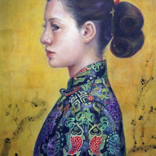 作者不詳　仮タイトル「ドレスを着た婦人図」Ｆ8号油彩画金が使われた豪華装飾　額装 作者不詳 仮タイトル「ドレスを着た婦人図」F8号油彩画金が使われた