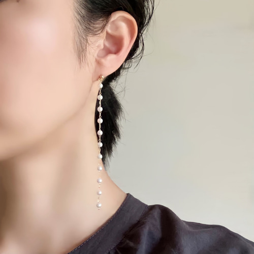 パールクリップピアス ロングパールピアス/イヤリング P894 ピアス（フック・チェーン