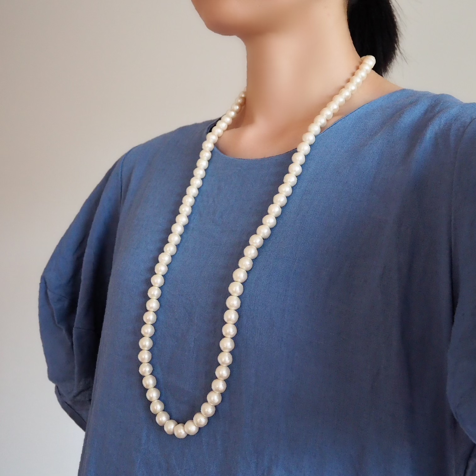 コットンパール10㎜ロングネックレス90㎝　　Ｎ031 フォーマル 卒業 卒園 入園 入学