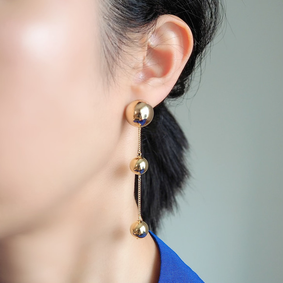 ゴールドボールチェーンピアス/イヤリングP561 金属アレルギー