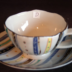 数量限定ハンドメイド2019　２１、上絵紅茶碗皿C,D（ペア） 3枚目の画像