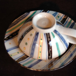 数量限定ハンドメイド2019　２１、上絵紅茶碗皿C,D（ペア） 4枚目の画像