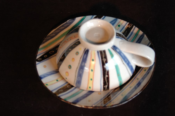 数量限定ハンドメイド2019　２１、上絵紅茶碗皿C,D（ペア） 4枚目の画像
