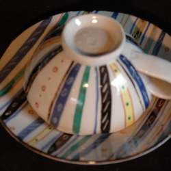 数量限定ハンドメイド2019　２１、上絵紅茶碗皿C,D（ペア） 5枚目の画像