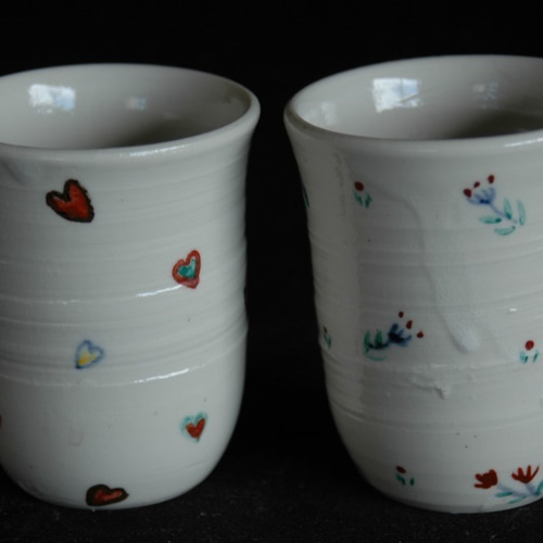 数量限定ハンドメイド2019 2、上絵ゆのみ♡、草（ペア） 茶碗・めし碗  