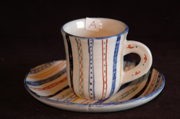 Creema限定　２２、上絵コーヒー碗皿AB（ペア） 2枚目の画像