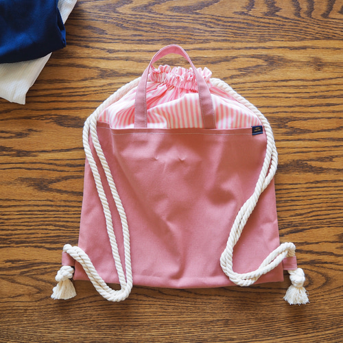 シンプルでながく使える帆布のナップサック( pink ) その他入園グッズ