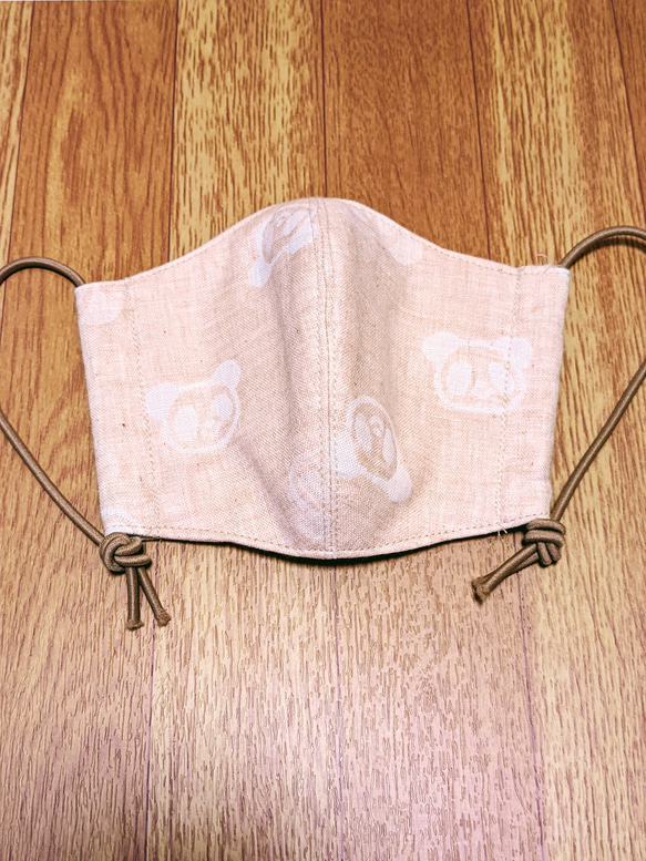 オーガニックコットンガーゼの立体マスク  (濃いベージュ·パンダ柄) 2枚目の画像