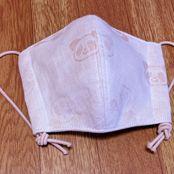 肌にやさしくフィット!!オーガニックコットンガーゼの立体マスク  (薄いベージュ·パンダ柄) 1枚目の画像