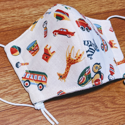 こけしや昔の玩具2重手ぬぐいガーゼと2重ガーゼの立体マスク❨M  