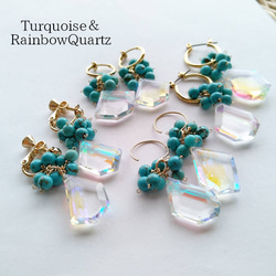 1点限定】レインボーフローライト×ハーキマーダイヤモンドピアス14kgf