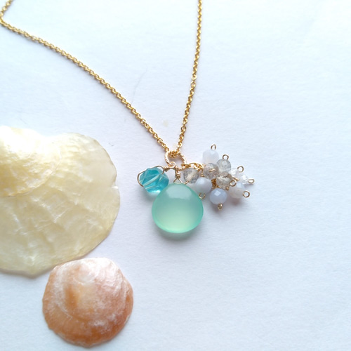 Sold☆再販×②【1点もの】海の色☆シーブルーカルセドニー×アパタイト 