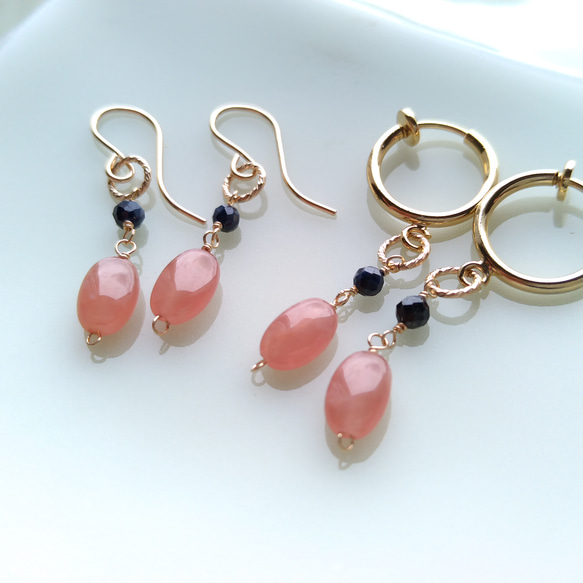 Sold★再販×14】Fruta dulce-c＊ サファイア& インカローズピアス14kgf 3枚目の画像