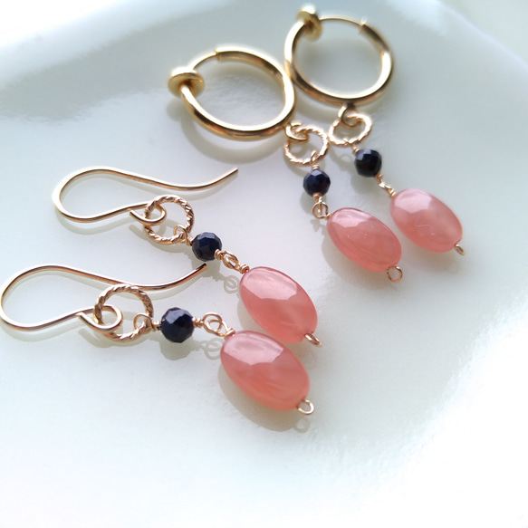 Sold★再販×14】Fruta dulce-c＊ サファイア& インカローズピアス14kgf 4枚目の画像