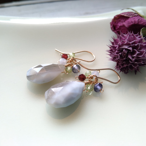 Sold☆アメリカ直輸入＊ ストライプブルーオパールピアス 14kgf（⑩ 