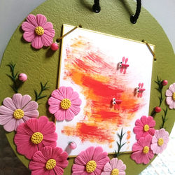 秋「秋桜と赤トンボ」大きな壁掛け  受注制作 2枚目の画像
