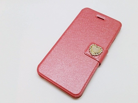 【iPhone全機種】ハートモチーフの飾りが大人可愛いiPhoneケース（ピンク）/アイフォンカバー/アイホン/手帳型 2枚目の画像