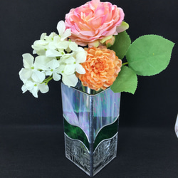 Glass Vase Green Ribon　花瓶　ステンドグラス 2枚目の画像
