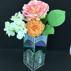 Glass Vase Green Ribon　花瓶　ステンドグラス 3枚目の画像