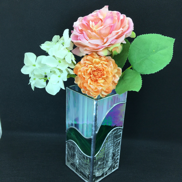 Glass Vase Green Ribon　花瓶　ステンドグラス 4枚目の画像