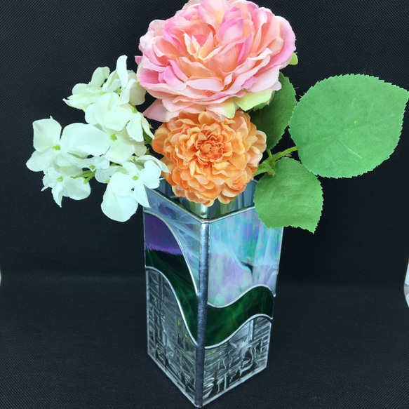 Glass Vase Green Ribon　花瓶　ステンドグラス 5枚目の画像