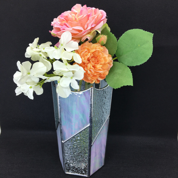 Glass Vase Green Hexagon　花瓶　ステンドグラス 3枚目の画像