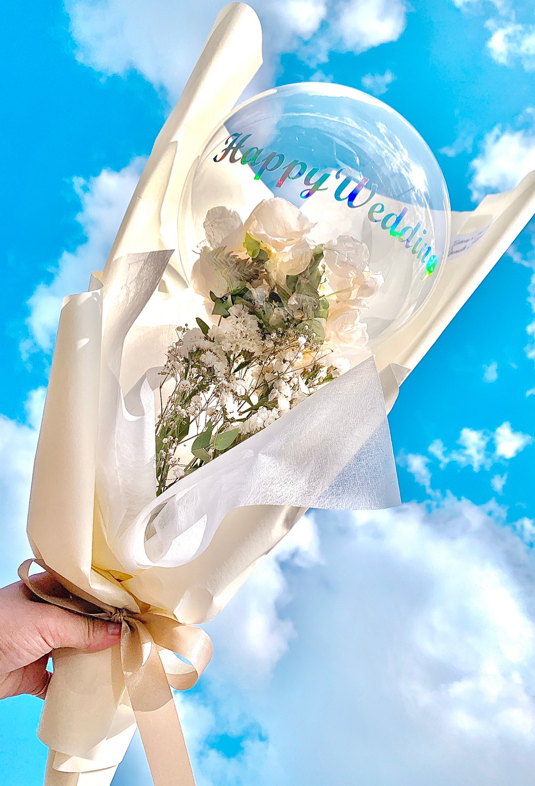 【M】white bouquetｽﾀｰﾁｽｱｸｱﾊﾞﾙｰﾝﾌﾞｰｹ ｱｲｽﾌﾗﾜｰの花びらIN