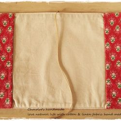 ブックカバーA5サイズ　左右開き 手帳カバー ノートカバー　南仏プロバンス風　赤い小花 4枚目の画像